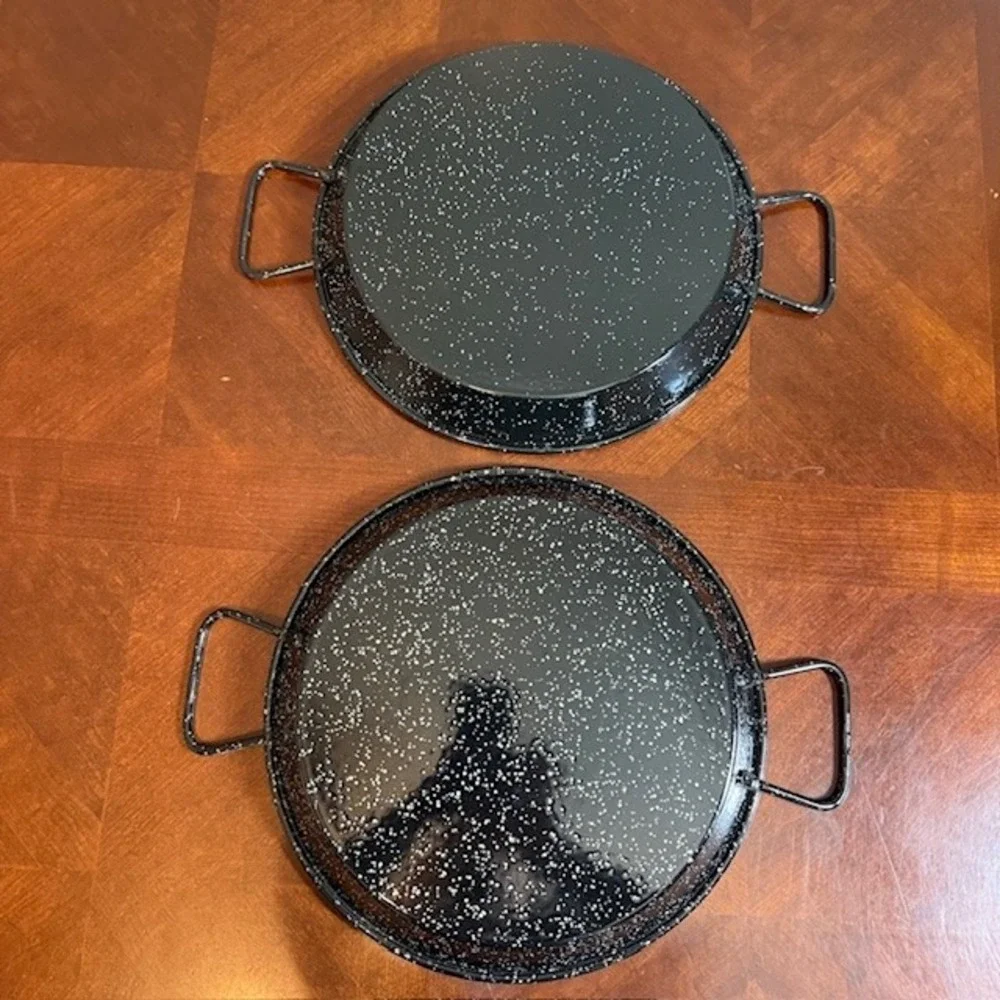 Set of 2 Black Enamel Steel Pans 13.5